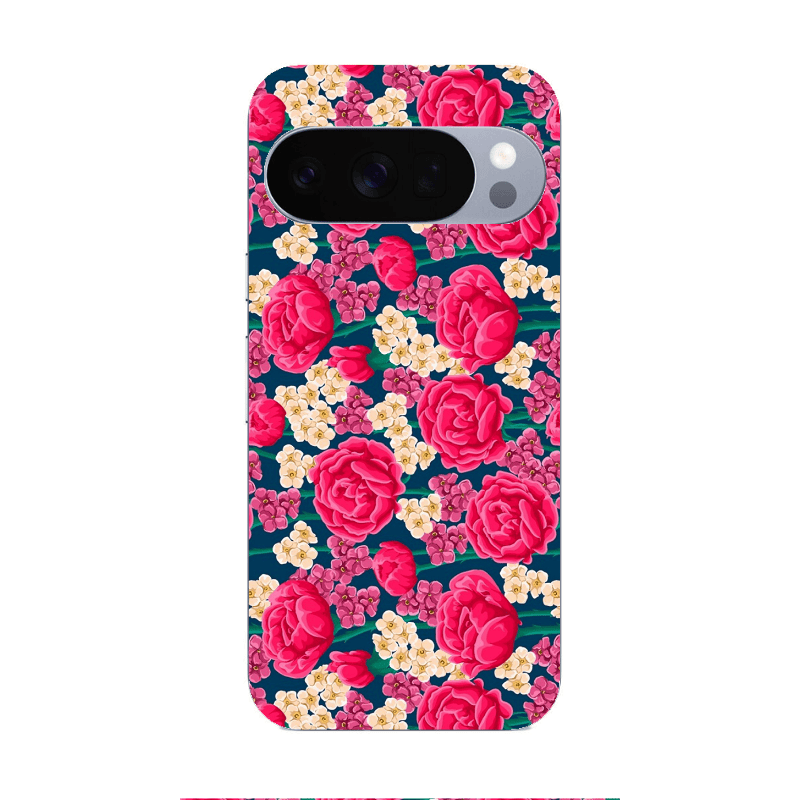 Google Pixel 10 Pro XL Red and pink Flowers Transparent Silicone TPU Θήκη